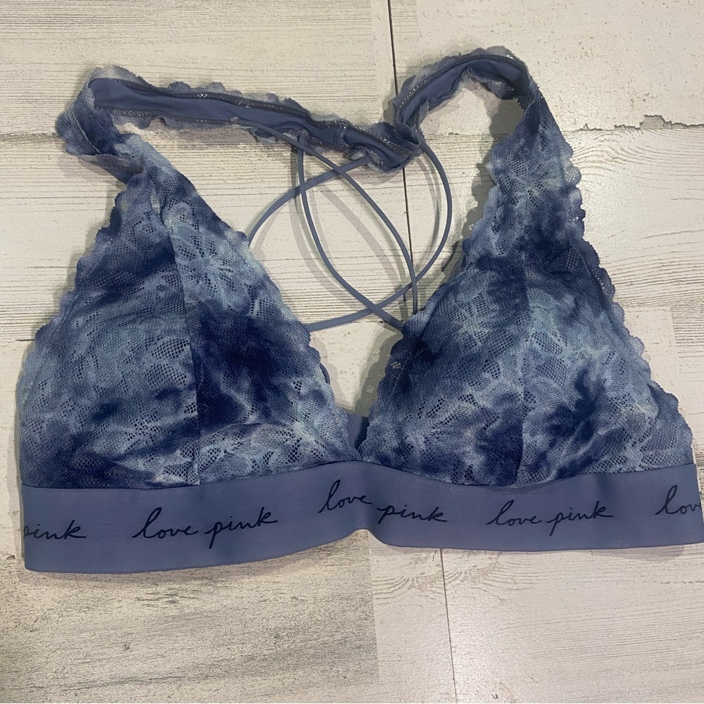 Pink Victorias Secret Blue Tie Dye Lace Bralette Large